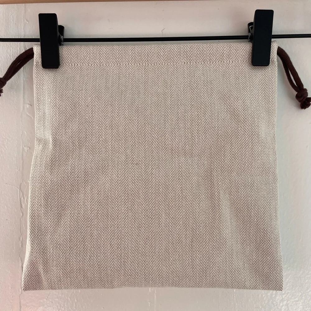 Hermes Beige Drawstring Pouch with Logo